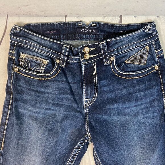 Vigoss The Chelsea Capri Jeans Women's Size 6 (29 x 22) Mid Rise Embellished - Picture 7 of 14
